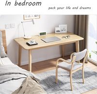 Bureau d'écriture en bois de chêne simple, surface en MDF, pieds en bois massif, design minimaliste nordique, assemblage en 10 minutes, compatible ordinateur portable, pour la maison