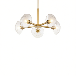 Modern Gold 5-Light Sputnik Pendant Light 26 Inch Clear Glass Shades Hanging Chandelier for Dining Living Room - Product Image 1