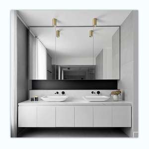 Meuble de salle de bain de style moderne, résistant à l'eau, en pierre de roche, armoire, lavabo en céramique intelligent à LED, dessus en marbre, acier LED, MDF, mélamine - Product Image 1