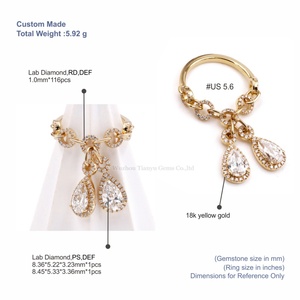 Tianyu Gems Custom Women's 18K Yellow <b>Gold</b> <b>Cocktail</b> <b>Ring</b> Pear Cut Diamond Pave Setting Luxury Pendant Design - Product Image 2