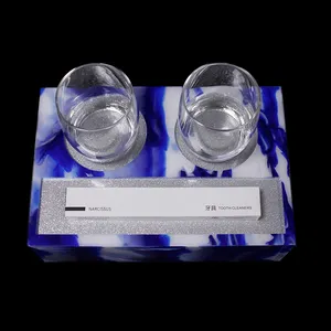 Hotel Supplies Acrylic Bathroom Amenity Tray Suppliers Glass Cup Holder Amenities Display Storage Box With Drawer Manufacturer