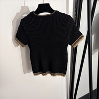 2026 Hot-Selling Nieuwe Stijl Glanzende Jacquard Logo Letter Korte Mouw Gebreide Shirt Designer Slim T-Shirt Groothandel