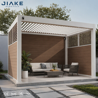 Pergola en aluminium Jiake avec panneaux WPC, toit à lames motorisées et capteur de pluie intelligent pour patio extérieur, gazebo en aluminium