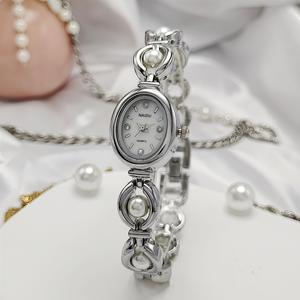 Nuovi <span class=keywords><strong>Orologi</strong></span> da Polso Ovali Vintage per <span class=keywords><strong>Donna</strong></span>, Ragazza e Studentessa, Gioiello Bracciale con Perle - Product Image 5