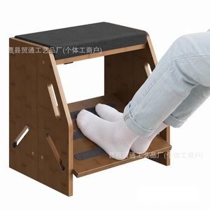<b>Wooden</b> Footstool With Cushion Adjustable Height For Home Office Desk Use Brown Color - Product Image 1