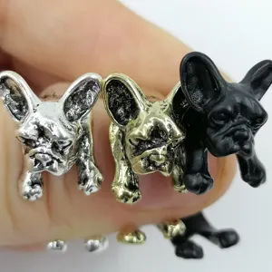 Zinc Alloy Metal Jewelry Fashion Animal Cute Bulldog Dog Design Women Rings jewelry