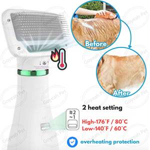 米国プラグ 2-in-1 ペット用ヘアドライヤー＆コーム 2段階温度調節 110V 電動犬用グルーミングスリッカーブラシ（ブロードライヤー付き） - Product Image 6