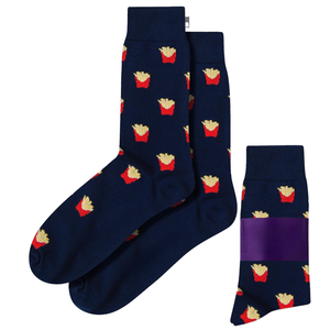 Chaussettes habillées en coton pour hommes en gros, motif frites, écologiques, séchage rapide, hauteur mi-mollet, usage quotidien, emballage personnalisé disponible - Product Image 1