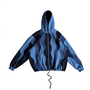 Sudadera con capucha de alta calidad para mujer, con cremallera, oversize, 100% algodón, 350 GSM, felpa francesa, rosa, verde azulado, con estampado de ondas, para primavera, venta al por mayor - Product Image 6