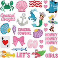 Autocollant en tissu brodé Coquillage Marin, Patch Homard Crabe, Autocollant Lettre Amour, Étiquette pour Ordinateur, Décoration de Sac, Fil de Polyester Chine