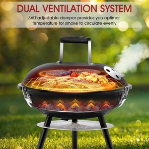 En Stock, Horno Portátil Desmontable de 14 Pulgadas para Asar al Aire Libre, Parrilla para Barbacoa con Termómetro, Horno para Asar en el Patio - Product Image 4