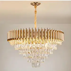 Lustre de cristal K9 dourado moderno luz pendente decorativa para hotel de luxo