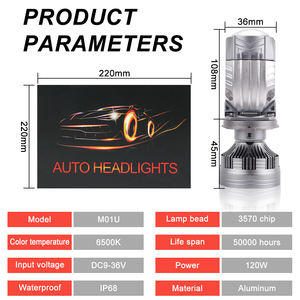 หลอดไฟหน้า LED เลนส์ M01U สว่างมาก H4 6500K 12V 120W 12000LM กันน้ำได้สูง/ต่ำสำหรับรถยนต์และรถจักรยานยนต์ - Product Image 2