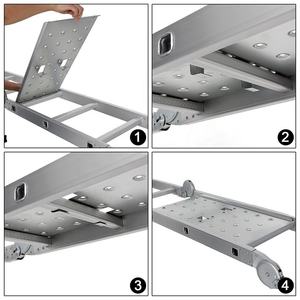 Échelle pliante multifonction en <span class=keywords><strong>aluminium</strong></span> avec plateformes d'échafaudage, capacité de charge de 150 kg, marches antidérapantes, échelle extensible - Product Image 4