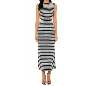 Women's <b>Cap</b> Sleeve Striped Knit Midi Dress Bodycon Textured Dress With Retro Geometric Pattern Dresses Fashion - Product Image 1