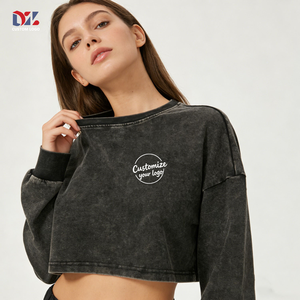 Top Corto Personalizzato per Donne, 260GSM 100% Cotone, Maglietta Larga a Maniche Lunghe, Top Corto Vintage Tinta Unita, T-shirt Oversize per Donne - Product Image 1