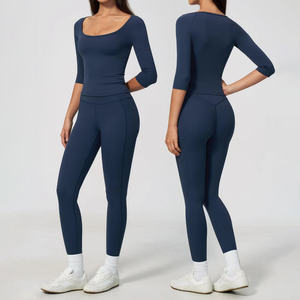 Conjunto de Yoga Casual a Rayas para Mujer, Sin Mangas, Leggings de Cintura Alta, Tejido Elástico de Spandex y Nailon, Ajuste Ceñido, Primavera/Verano - Product Image 1