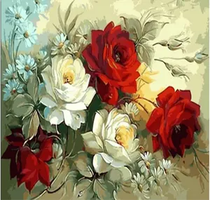 CHENISTORY 992553高品質Diy絵画牡丹の家番号赤と白のオイルリネンキャンバスフラワークラシック手描き