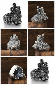 Anillos de plata de ley y oro con diseño de calavera y León, para hombres, estilo punk, Vikingo, iluminati, personalizado - Product Image 6