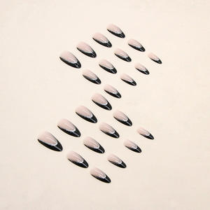 Da <span class=keywords><strong>donna</strong></span> moda francese europea americana ABS Full Cover Pre-progettato a forma di mandorla <span class=keywords><strong>nero</strong></span> Flash polvere 24 pz dita colla per unghie - Product Image 3