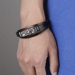 Bracelet en cuir multi-couches gravé sur mesure pour homme, bracelet en acier titane avec carte du monde <span class=keywords><strong>vintage</strong></span>, fermoir magnétique - Product Image 4