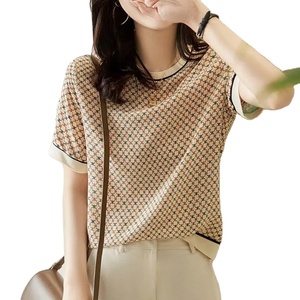 พิมพ์ระเหิดเสื้อยืดสําหรับเสื้อผ้าสตรีฤดูร้อนแขนสั้น O-คอเสื้อพิมพ์ลายสก๊อตลายเสื้อวินเทจ PLUS ขนาด - Product Image 1