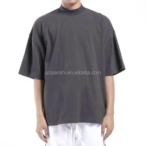 T-shirt unisexe blanc vierge vintage à col montant, coupe ample et oversize pour homme, en coton épais à épaules tombantes - Product Image 5