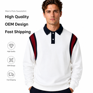 Custom Printing Logo <b>Long</b> <b>Sleeve</b> Apparel Color Block Raglan Pullover Ribbed Cuff Casual Street Wear OEM Private Label <b>Polo</b> <b>Shirt</b> - Product Image 1