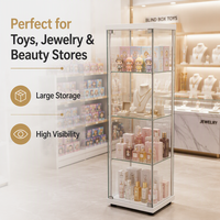 Vitrine de magasin de bijoux et montres en verre trempé, 5 étagères, avec serrure à clé