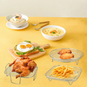 304 Stainless Steel Round and Square Mesh Rack Oven Accessories <b>BBQ</b> Rack Three-Layer Air Fryer Accessories - Product Image 3