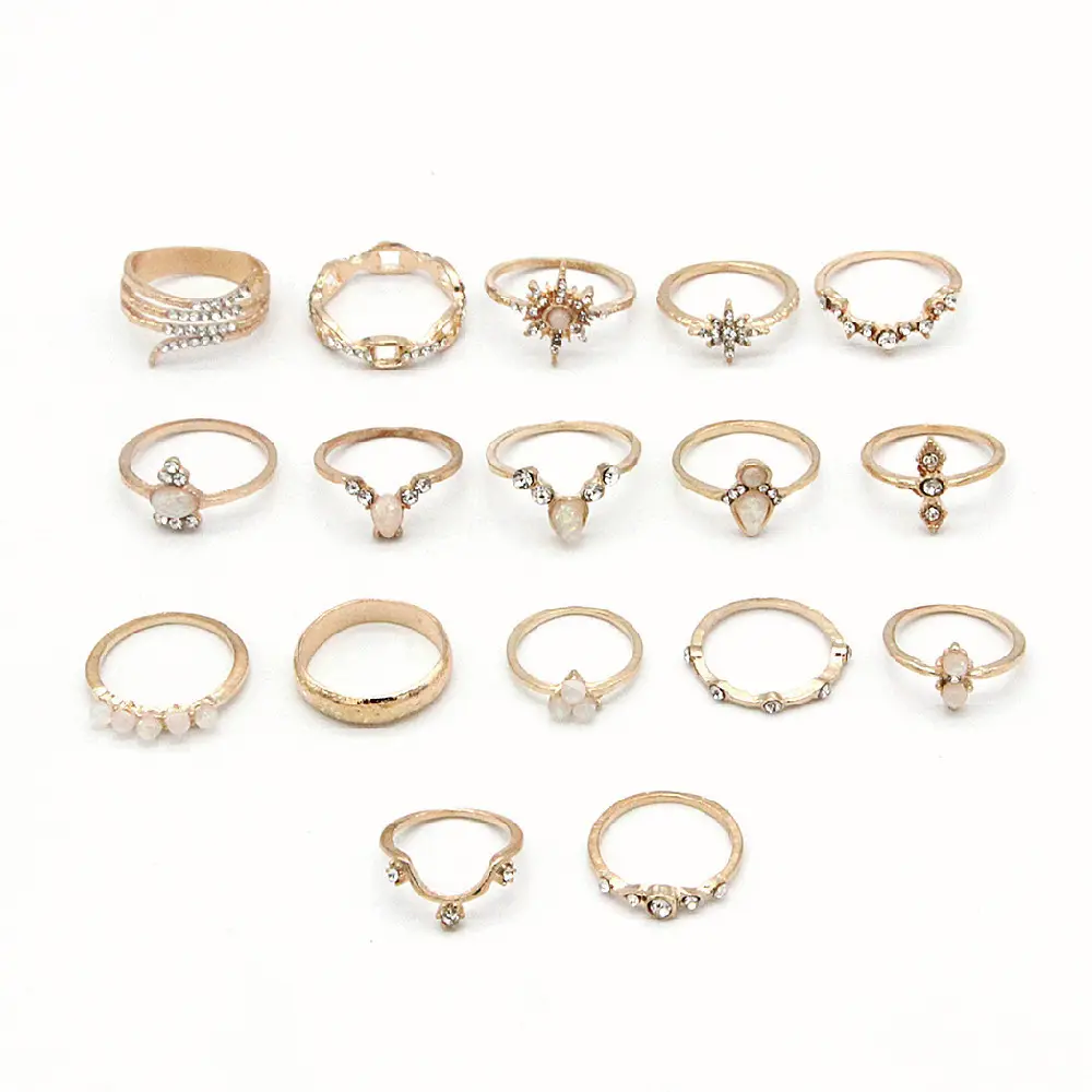 00017-12-12 European and American Bohemian Style Hot New Product Retro Simple Diamond 17 Piece Set Ring