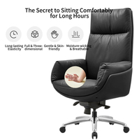 Chaise de bureau pivotante de luxe confortable, spécifiquement conçue pour les réunions, en cuir PU noir, hauteur réglable, base en aluminium, chaise de patron