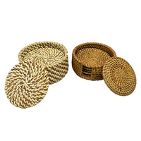 Tapis de rangement décoratif rond en rotin naturel tissé à la main pour fruits, aliments et tasses à thé
