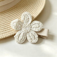 En stock, Patch fleur 5 pétales en coton blanc cassé, style crochet en fil épais, pour la décoration de vêtements, pinces à cheveux, sacs et artisanat DIY