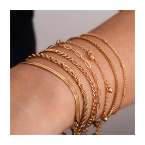 Pulseras de cadena de cuerda trenzada chapadas en <span class=keywords><strong>oro</strong></span> de 18K impermeables, pulsera de espiga de acero inoxidable a la moda para mujer, joyería para mujer - Product Image 1