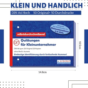 Bloc-notes pour les petites entreprises DIN A6 perforé 2 x 50 feuilles auto-copiantes numérotées consécutivement 7 chiffres uniques - Product Image 4