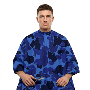 Capa de Barbero con Estampado de Camuflaje Azul, Resistente al Agua, para Corte de Cabello, Peluquería y Estilismo, Capa Profesional para Barberos - Product Image 1