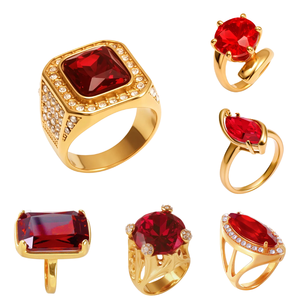 Set Perhiasan Cincin Geometris Klasik Batu Permata <span class=keywords><strong>Ruby</strong></span> Diamond Pengiriman 7 Hari Baja Tahan Karat 316L Berlapis Emas 24K Tahan Air Wanita - Product Image 1