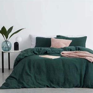 300TC <b>Forest</b> <b>Green</b> 100% Cotton Washed Duvet Cover Set with 2 Pillowcases Button Closure Anti-Static Anti-Bacteria Solid <b>Bedding</b> - Product Image 6