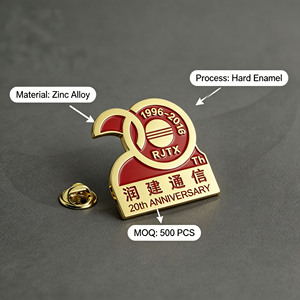 Épingles à revers en métal personnalisées, alliage de zinc, émail dur, plaqué or, badge d'anniversaire, design gratuit, logo personnalisé, cadeaux souvenirs - Product Image 2