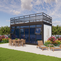 Maison Modulaire Conteneurisée Préfabriquée avec Terrasse sur le Toit, Mur en Verre, Cabine en Acier pour Bureau, Commerce et Habitation