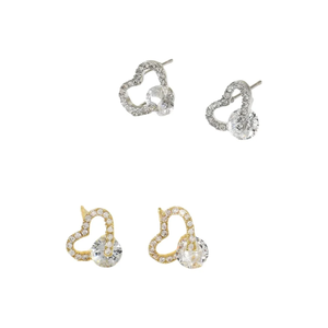 Boucles d'oreilles clous tendance en forme de cœur de style coréen pour femmes, en cuivre de haute qualité avec zircon, vente en gros - Product Image 6