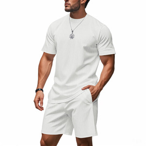 Conjunto de Camiseta y Pantalón Corto de Punto para Hombre, Estilo Casual de Verano, Ropa de Dormir a Rayas Blancas, Cómoda y Transpirable - Product Image 4