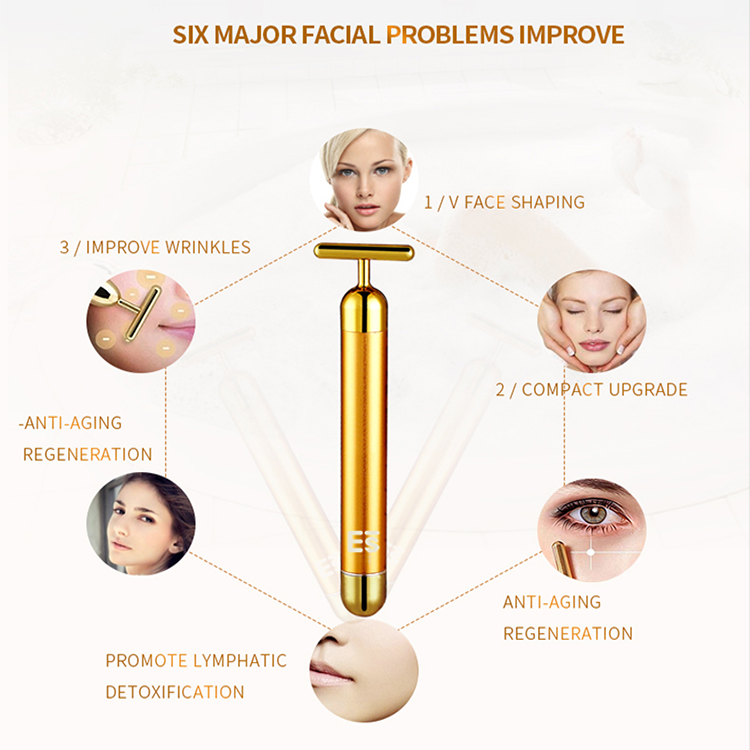 24Kゴールドエナジービューティーバー ハンドヘルド振動マッサージ 顔