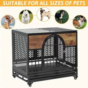 Great Quality Washable Large Dog Crate Wood Furniture Double Door Wood Dog Crate with Removable Bottom