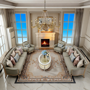 European <strong>Gold</strong> Trim Fabric Upholstery Living Room Furniture Set Decorative Wood Carve Classic Leather <strong>Sofa</strong> for Mansion - Product Image 3