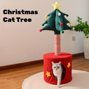Griffoir de Noël pour chat, meuble de luxe en bois, tour-nid de style moderne, grand arbre à chat, colonne à griffer emballée en carton - Product Image 4