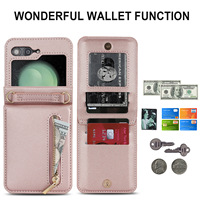Luxe PU cuir portefeuille fente pour carte couverture arrière Mobile pour Samsung Z Flip 6 fermeture éclair étui Mobile portefeuille pour Samsung Z Flip 5 Flip 4