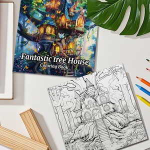 Libro da Colorare HL Casa sull'Albero Incantata, Arte Forestale Fantasiosa, Disegno Immaginativo per Amanti della Natura, Carta Patinata con Laminazione - Product Image 4