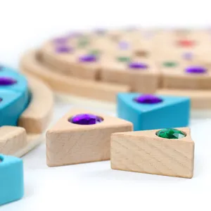 Creative Rainbow Glass Diamond Stackable Log Colour Wood Montesori Toys Stacker Block For Kids Children